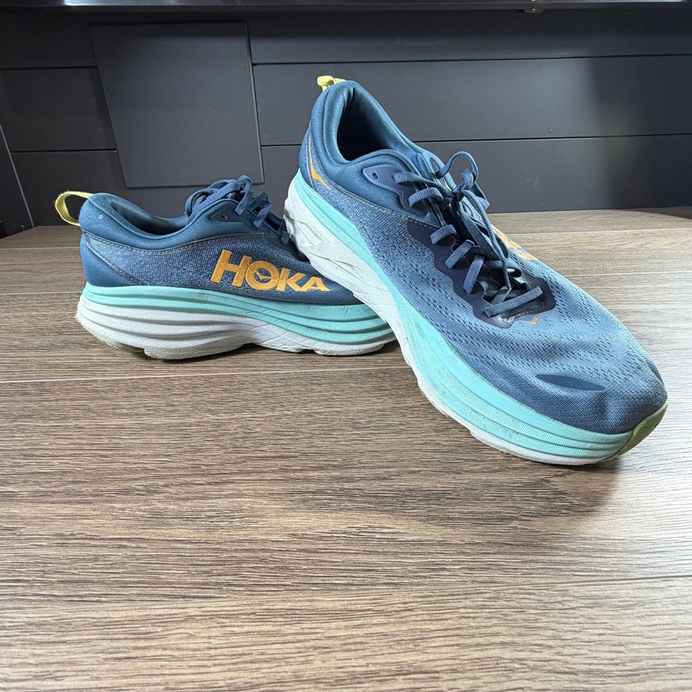 Hoka Bondi 8 Mens Blue Teal Road Running Shoes Sneakers Size 14 Extra Wide 2E